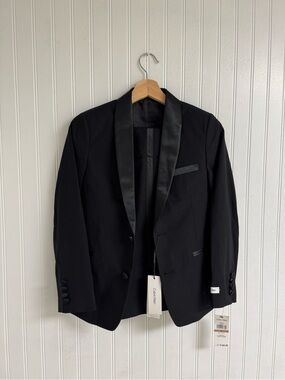 Calvin Klein Black Satin-Trim Peak Lapel Tuxedo Jacket